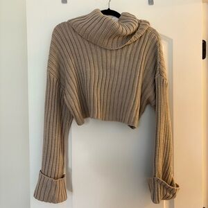 New With Tags- NEVER WORN Vestique Tan Ribbed Turtle Neck Sweater